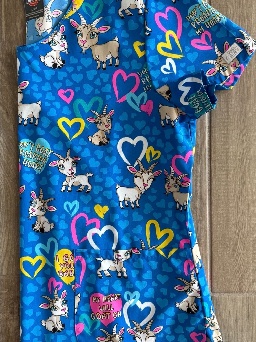 Dickies Bright Blue Kids Pajama Top with Goat & Heart Print